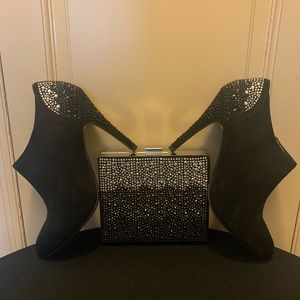Aldo Black Suede Rhinestone Bootie & Clutch
